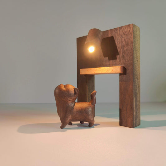 Sassy Cat Arch Night Light | Black Walnut & Beech Wood Desk Lamp | Engravable Battery-Powered Sculpture