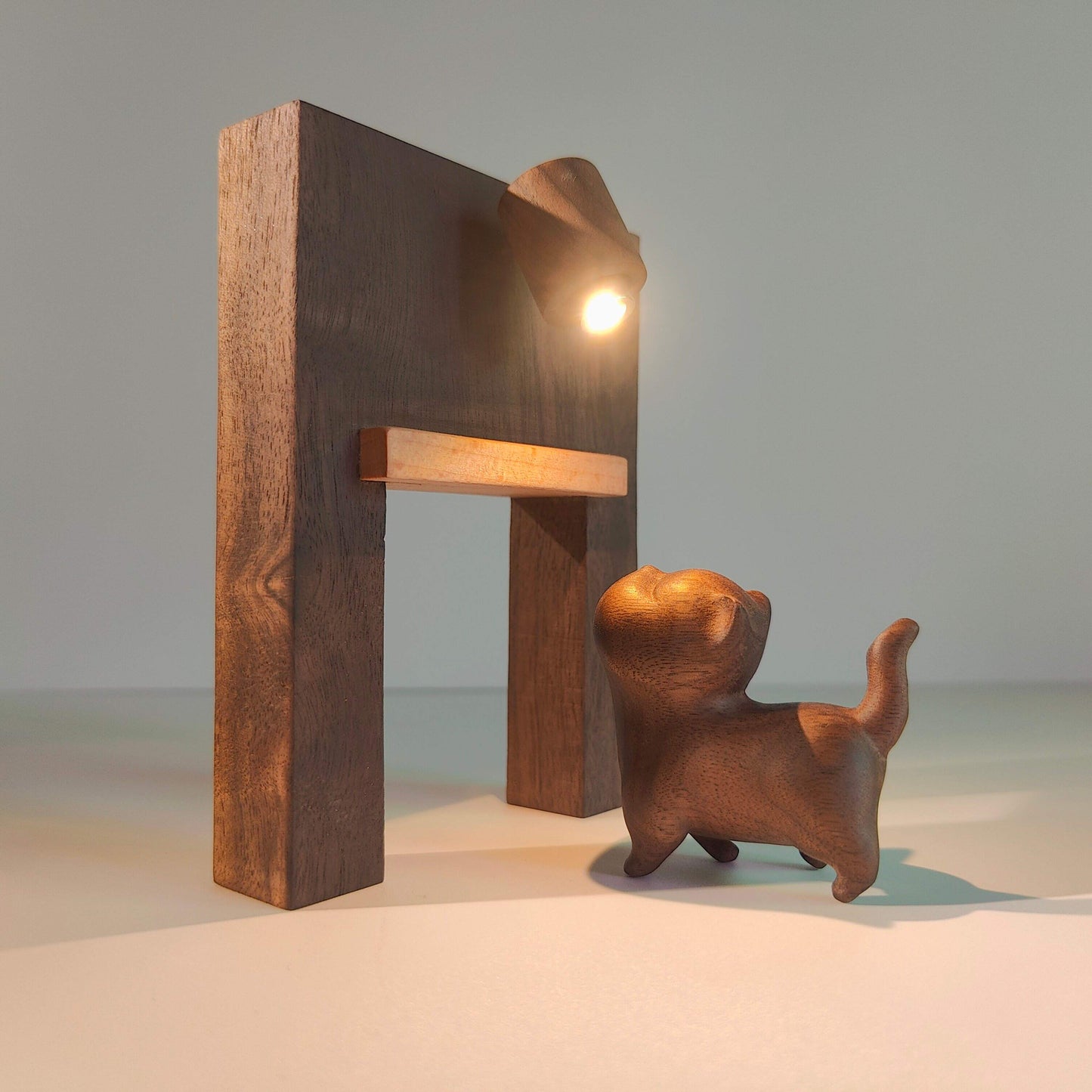 Sassy Cat Arch Night Light | Black Walnut & Beech Wood Desk Lamp | Engravable Battery-Powered Sculpture