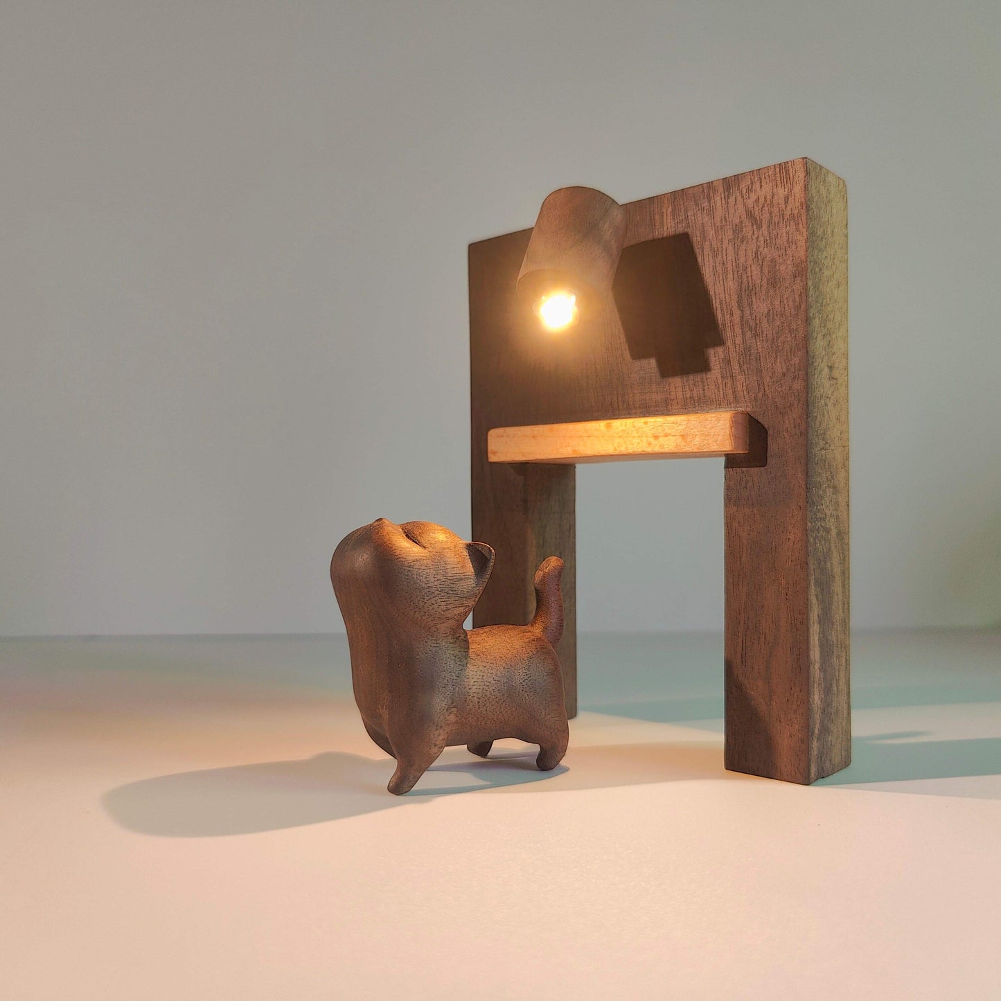 Sassy Cat Arch Night Light | Black Walnut & Beech Wood Desk Lamp | Engravable Battery-Powered Sculpture