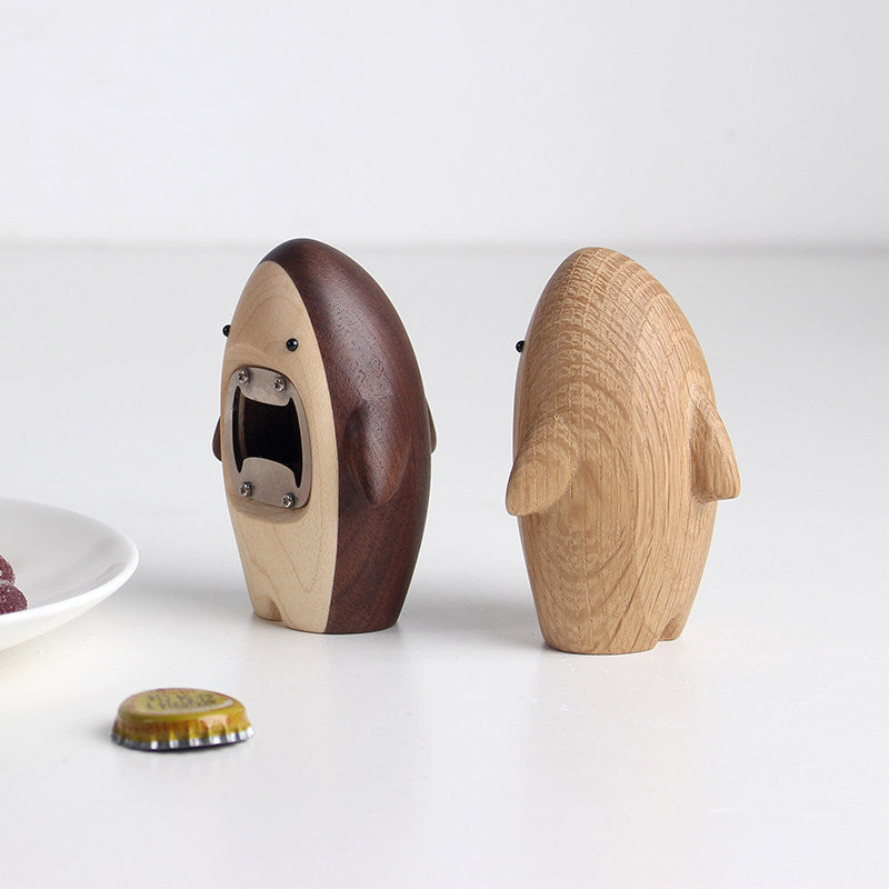 Shark Bottle Opener | Solid Wood Desk Sculpture | Black Walnut & White Oak | Engravable