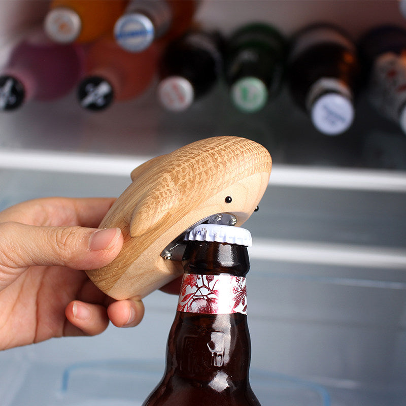 Shark Bottle Opener | Solid Wood Desk Sculpture | Black Walnut & White Oak | Engravable