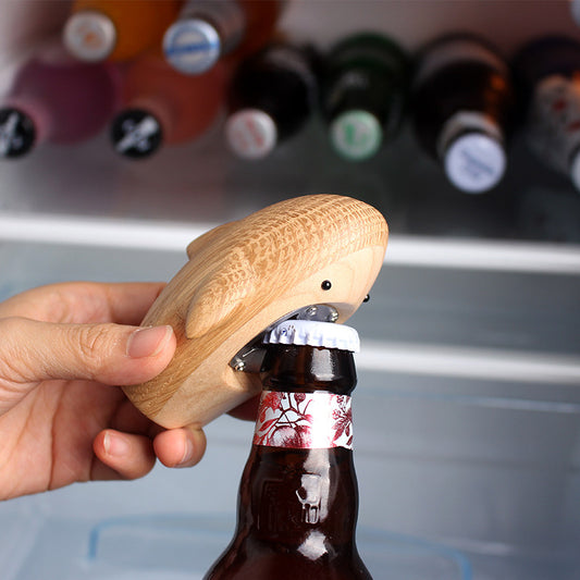 Shark Bottle Opener | Solid Wood Desk Sculpture | Black Walnut & White Oak | Engravable