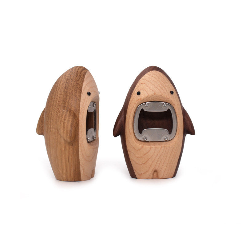 Shark Bottle Opener | Solid Wood Desk Sculpture | Black Walnut & White Oak | Engravable