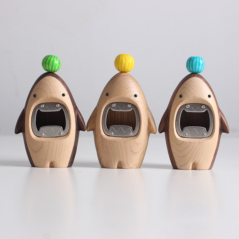 Shark Bottle Opener | Solid Wood Desk Sculpture | Black Walnut & White Oak | Engravable