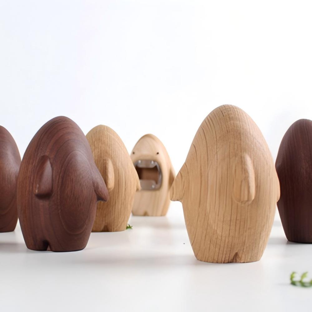 Shark Bottle Opener | Solid Wood Desk Sculpture | Black Walnut & White Oak | Engravable