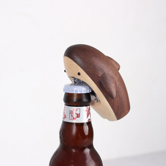 Shark Bottle Opener | Solid Wood Desk Sculpture | Black Walnut & White Oak | Engravable