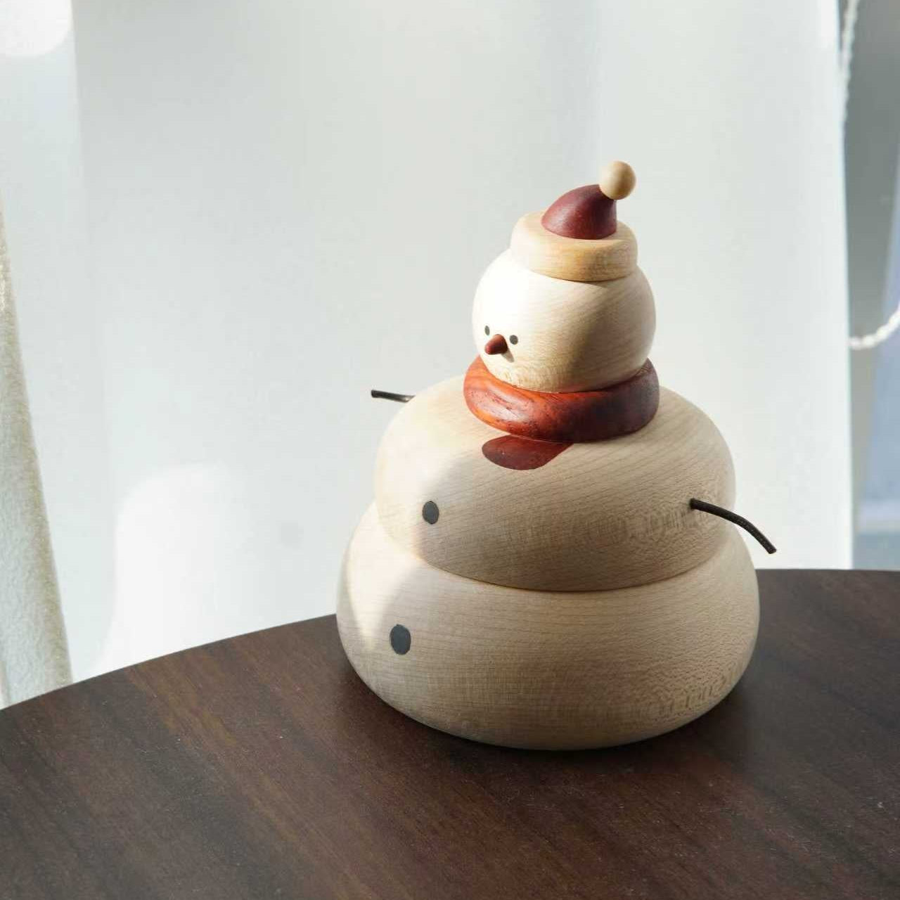 Snowman Wood Storage Box - Handcrafted Desktop Organizer & Decorative Ornament