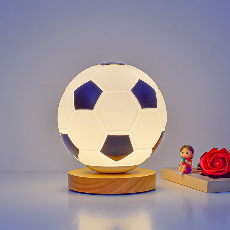 Soccer Ball Night Light | 3-Color Dimmable Glass Desk Lamp | Bedroom Decor Gift for Football Fans