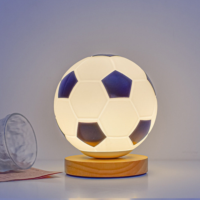 Soccer Ball Night Light | 3-Color Dimmable Glass Desk Lamp | Bedroom Decor Gift for Football Fans