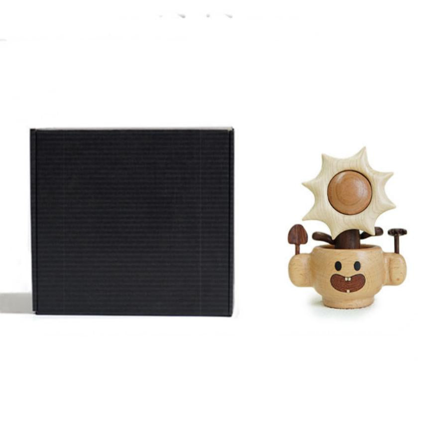Solid Wood Desk Figurine | Spinning Sunflower Pot or Rocking Horse | Engravable Healing Desk Decor