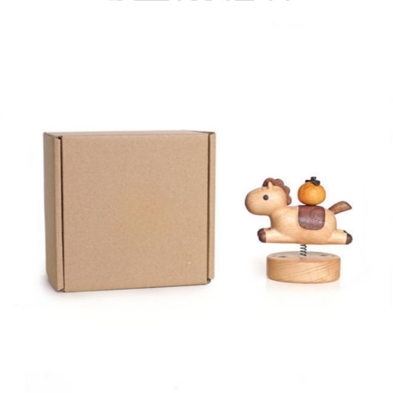 Solid Wood Desk Figurine | Spinning Sunflower Pot or Rocking Horse | Engravable Healing Desk Decor