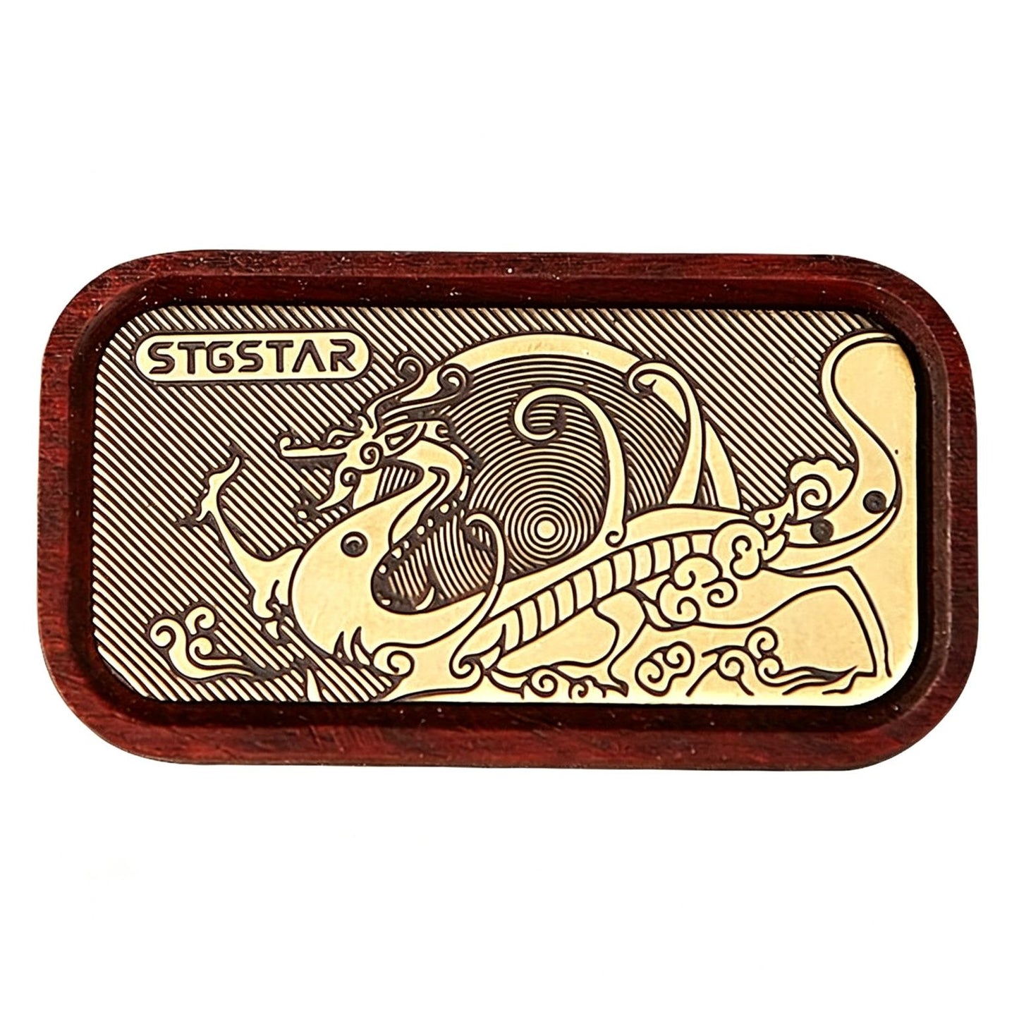 Solid Wood EDC Magnetic Push Card | Black Ebony & Rosewood | Brass Inlay | Stress Relief Fidget