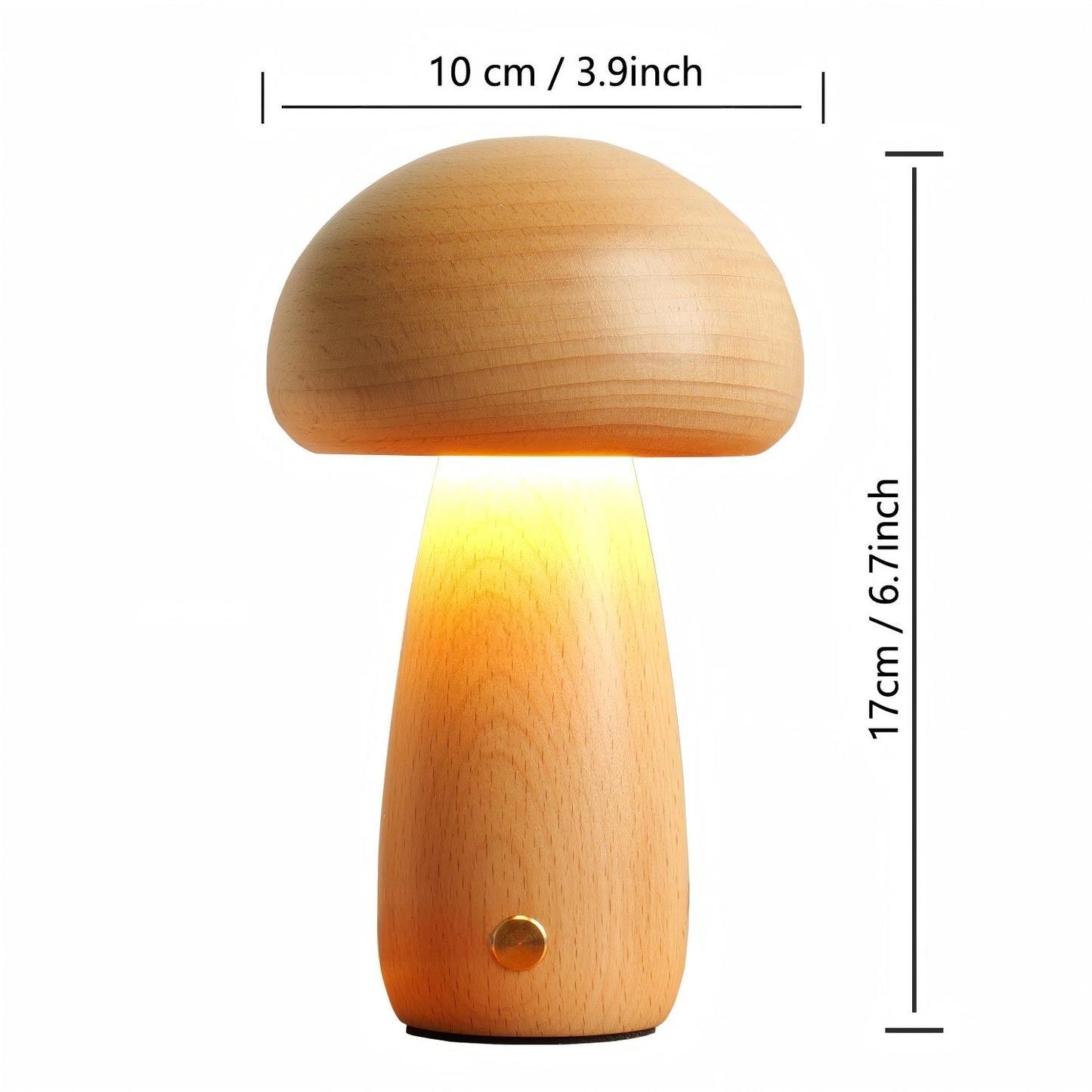 Solid Wood Mushroom Ambient Lamp | 3000K Warm LED Night Light | Touch Dimmer | Engravable Desk Decor