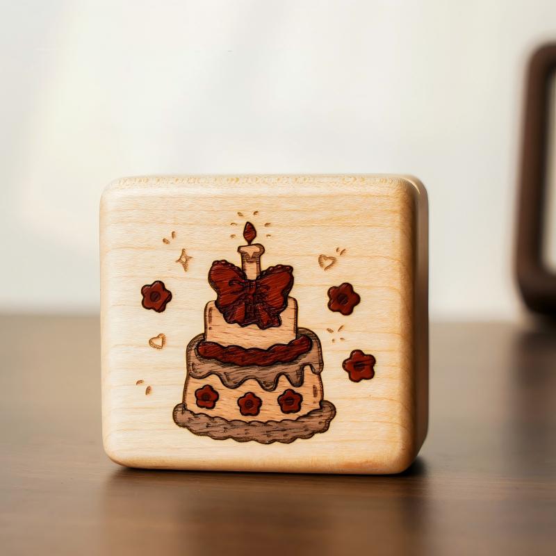 Solid Wood Music Box | Natural Wood Wind-Up Musical Box | Laser Engraved Lid | Custom Song & Engraving