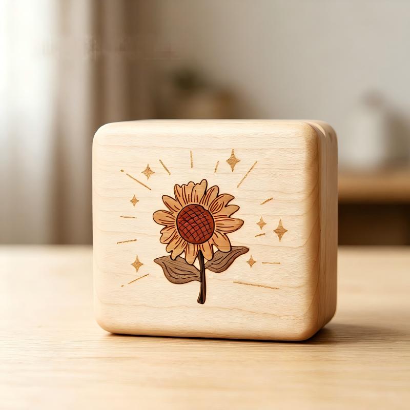 Solid Wood Music Box | Natural Wood Wind-Up Musical Box | Laser Engraved Lid | Custom Song & Engraving
