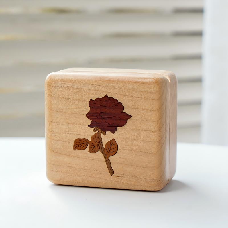 Solid Wood Music Box | Natural Wood Wind-Up Musical Box | Laser Engraved Lid | Custom Song & Engraving