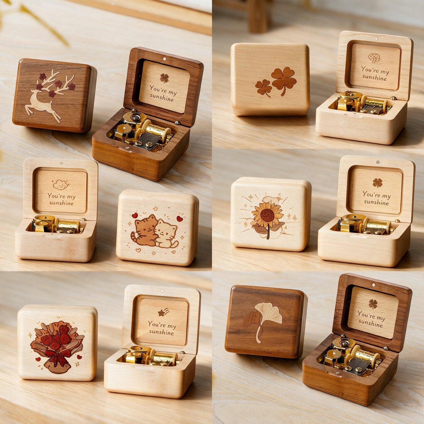 Solid Wood Music Box | Natural Wood Wind-Up Musical Box | Laser Engraved Lid | Custom Song & Engraving