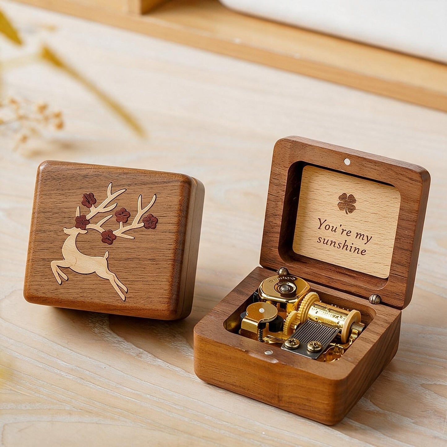 Solid Wood Music Box | Natural Wood Wind-Up Musical Box | Laser Engraved Lid | Custom Song & Engraving