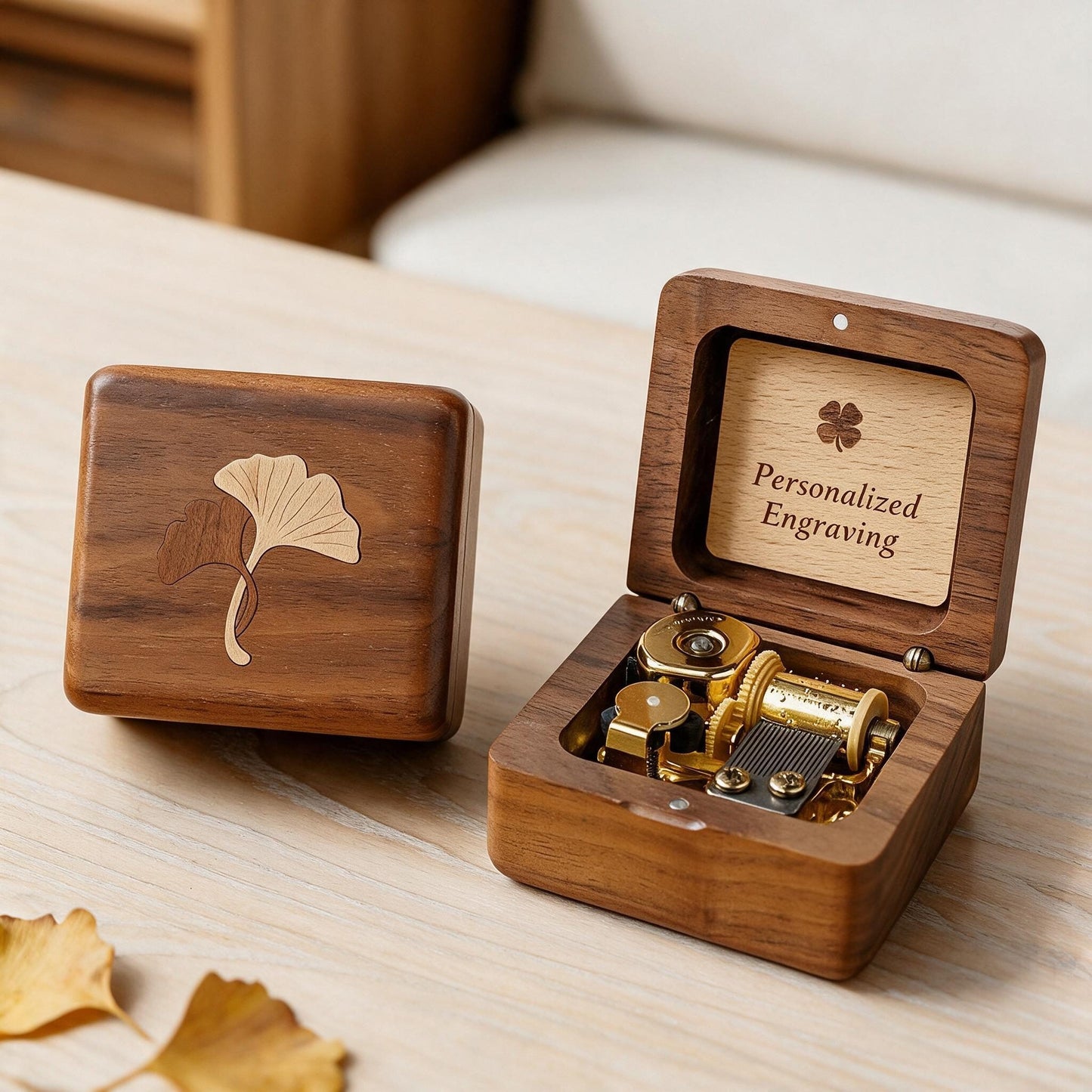 Solid Wood Music Box | Natural Wood Wind-Up Musical Box | Laser Engraved Lid | Custom Song & Engraving