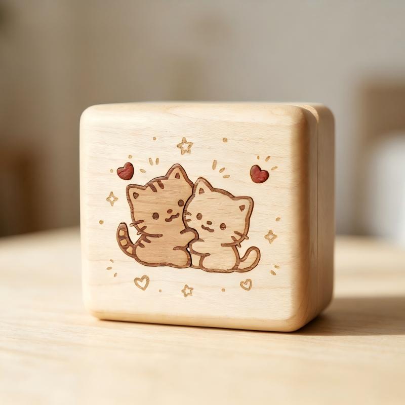 Solid Wood Music Box | Natural Wood Wind-Up Musical Box | Laser Engraved Lid | Custom Song & Engraving
