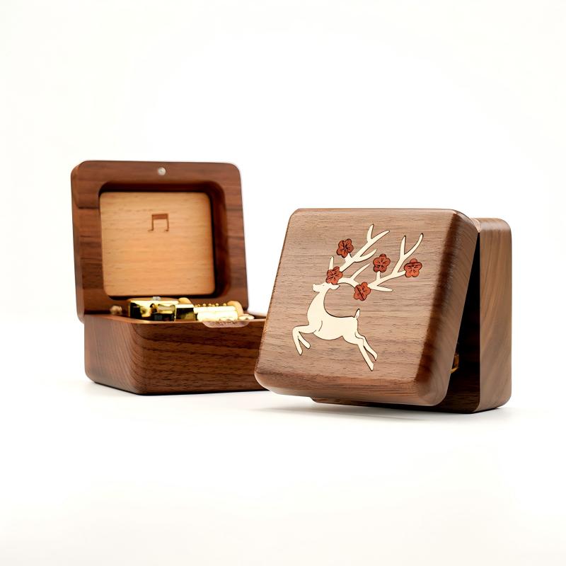 Solid Wood Music Box | Natural Wood Wind-Up Musical Box | Laser Engraved Lid | Custom Song & Engraving