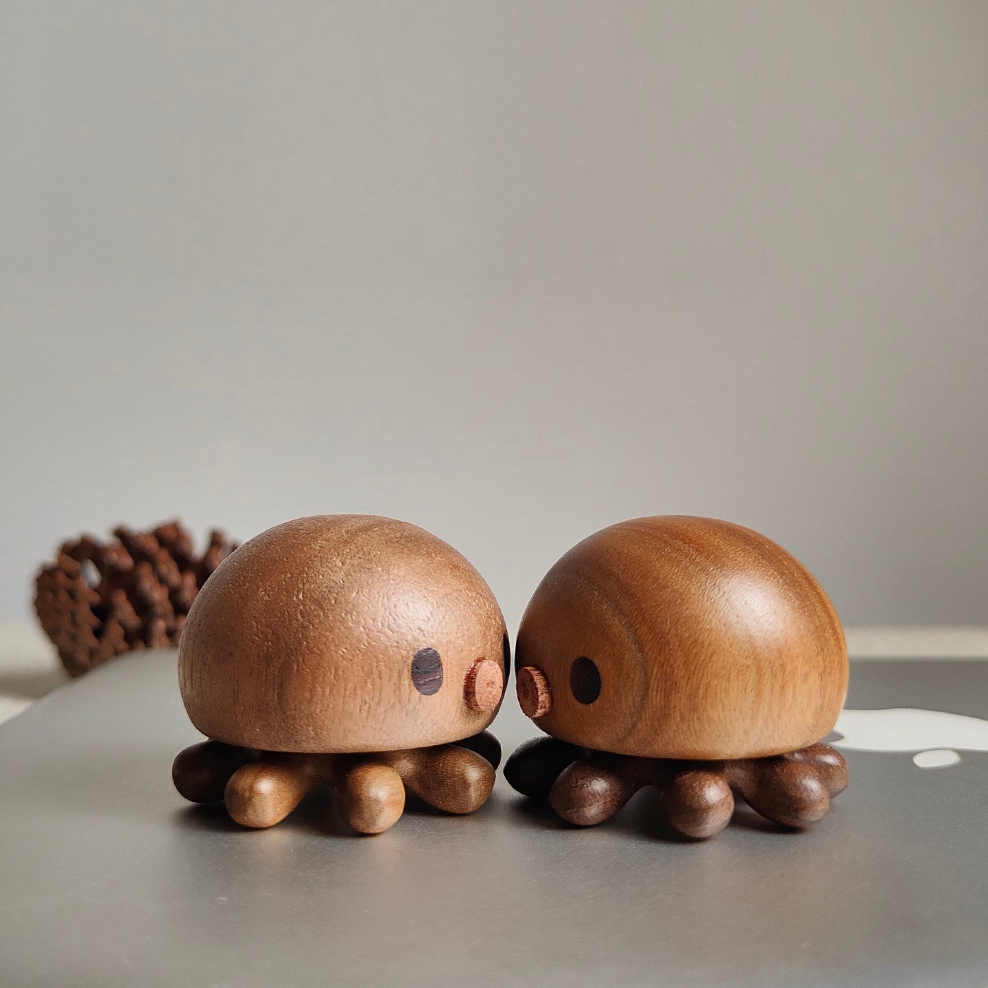 Solid Wood Octopus Figurine 2-Pack | Magnetic Aromatherapy Desk Sculpture | Engravable Stress Relief Gift