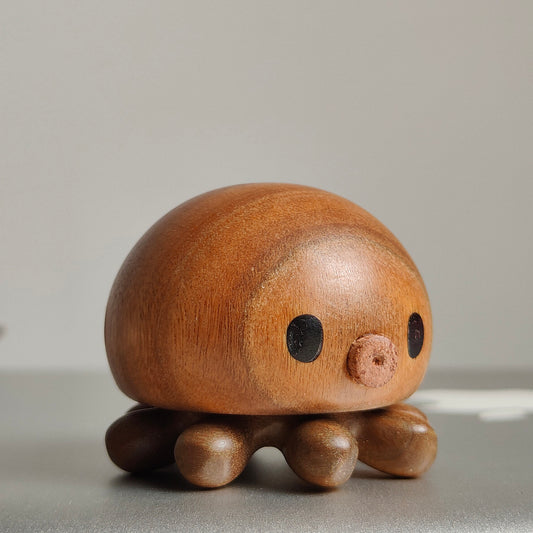 Solid Wood Octopus Figurine 2-Pack | Magnetic Aromatherapy Desk Sculpture | Engravable Stress Relief Gift