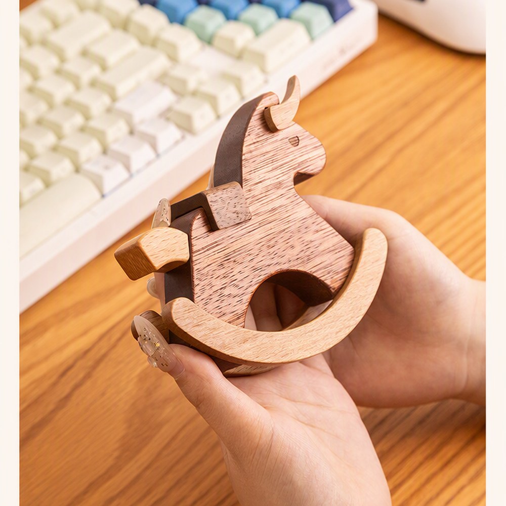 Solid Wood Rocking Bull Figurine, Handcrafted Multi-Wood Desk Decor, Office Humor Gift