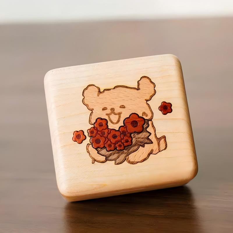 Solid Wood Music Box | Natural Wood Wind-Up Musical Box | Laser Engraved Lid | Custom Song & Engraving
