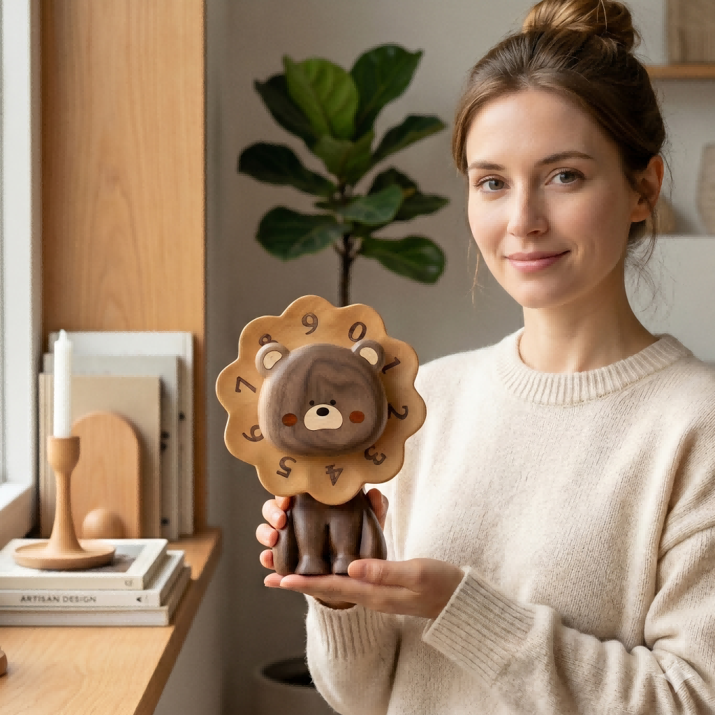 Spinning Bear Wood Desk Sculpture | Rotatable Stress Relief Figurine | Premium Hardwood Gift