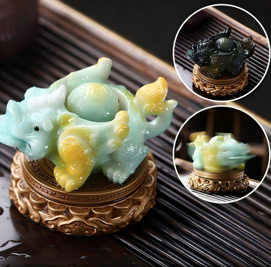 Spinning Pixiu Fortune Figurine | Water-Spouting Color-Changing Wealth Sculpture | Lucky Home Decor