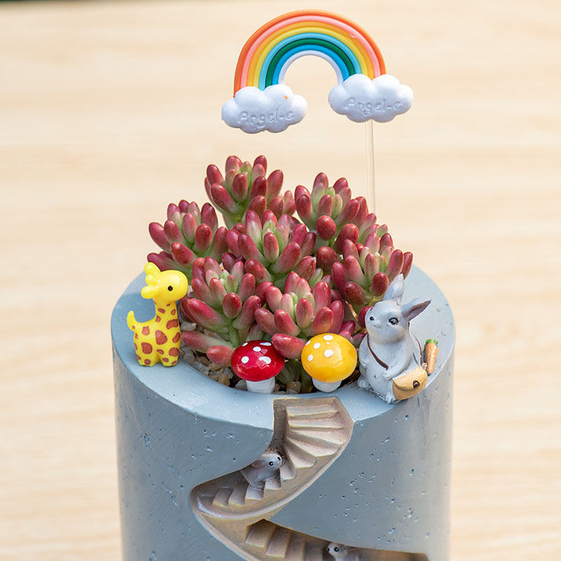 Spiral Staircase Succulent Planter | Miniature Animal Village Resin Pot | Cute Desk Decor (No Plant)