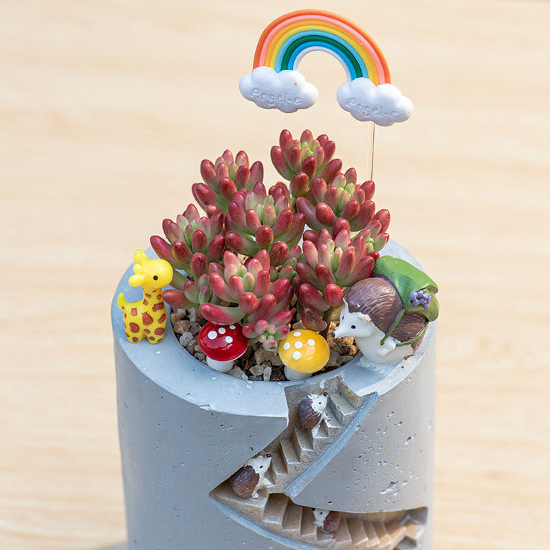 Spiral Staircase Succulent Planter | Miniature Animal Village Resin Pot | Cute Desk Decor (No Plant)