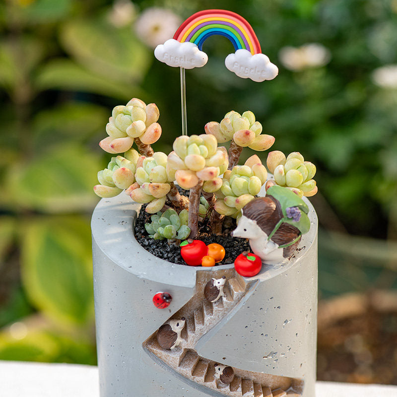 Spiral Staircase Succulent Planter | Miniature Animal Village Resin Pot | Cute Desk Decor (No Plant)