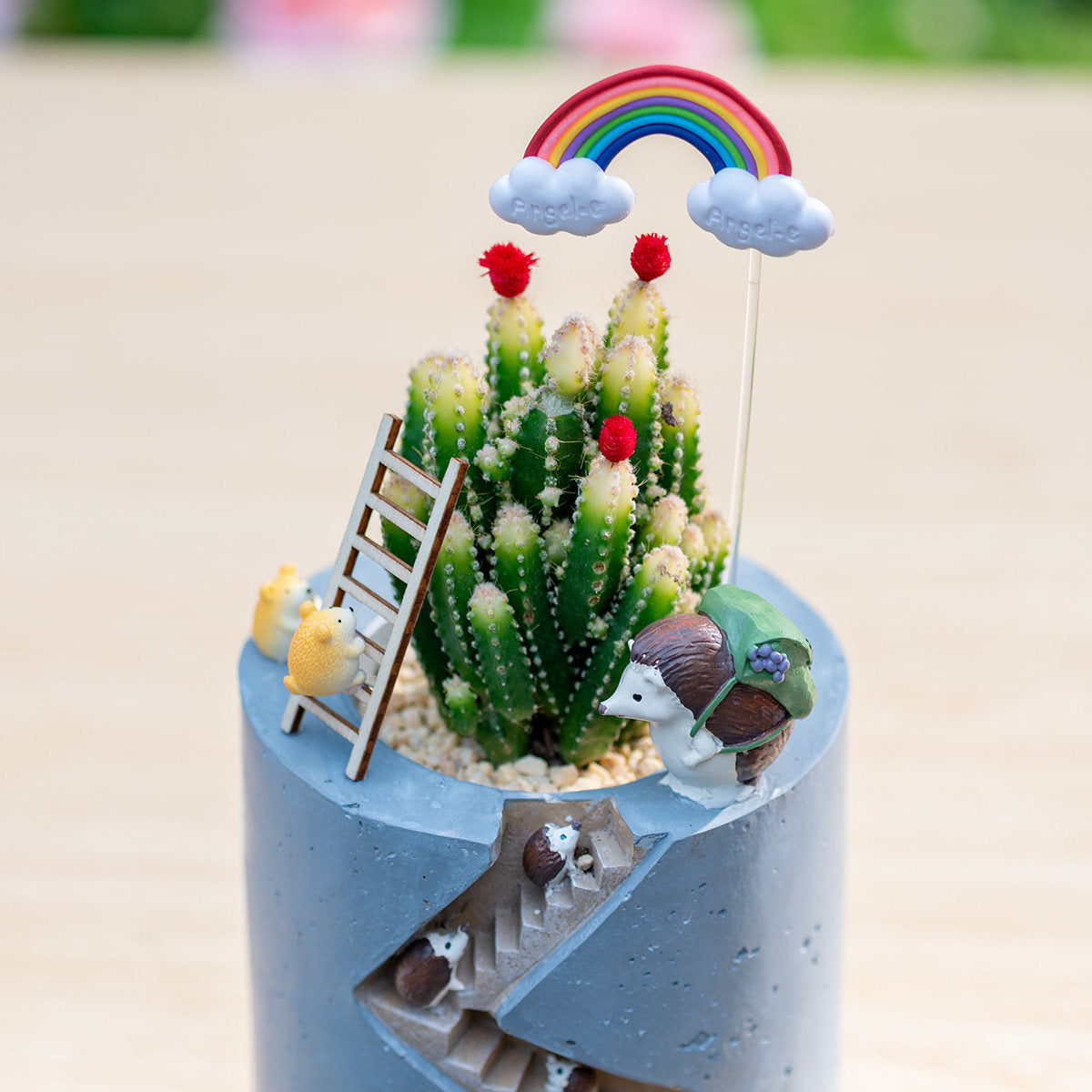 Spiral Staircase Succulent Planter | Miniature Animal Village Resin Pot | Cute Desk Decor (No Plant)