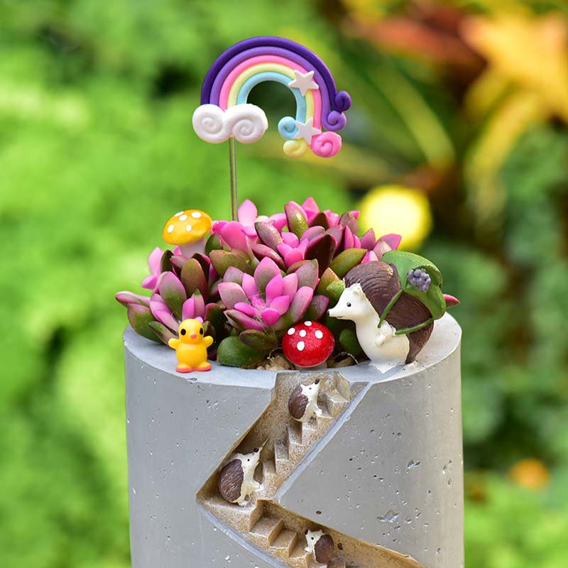 Spiral Staircase Succulent Planter | Miniature Animal Village Resin Pot | Cute Desk Decor (No Plant)