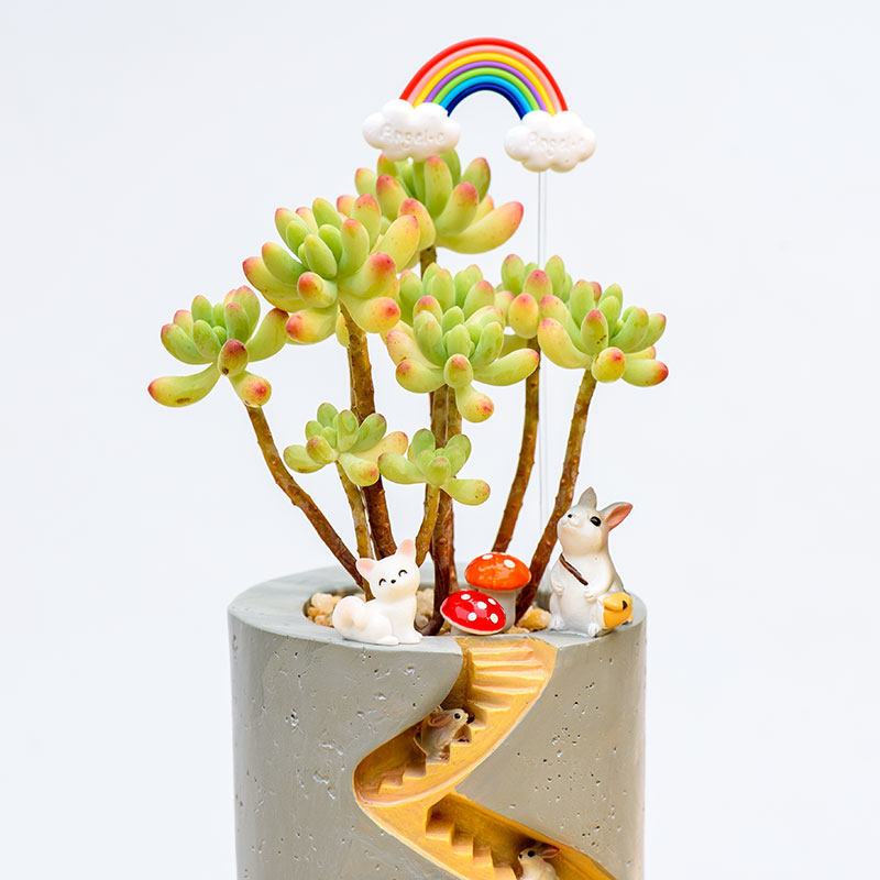 Spiral Staircase Succulent Planter | Miniature Animal Village Resin Pot | Cute Desk Decor (No Plant)