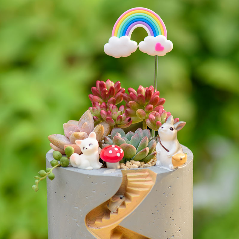 Spiral Staircase Succulent Planter | Miniature Animal Village Resin Pot | Cute Desk Decor (No Plant)