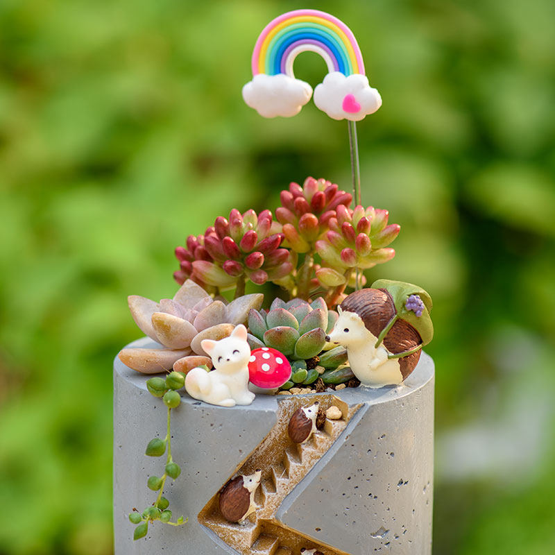 Spiral Staircase Succulent Planter | Miniature Animal Village Resin Pot | Cute Desk Decor (No Plant)