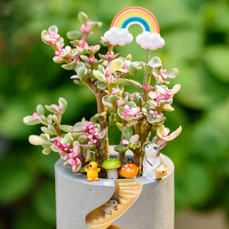 Spiral Staircase Succulent Planter | Miniature Animal Village Resin Pot | Cute Desk Decor (No Plant)