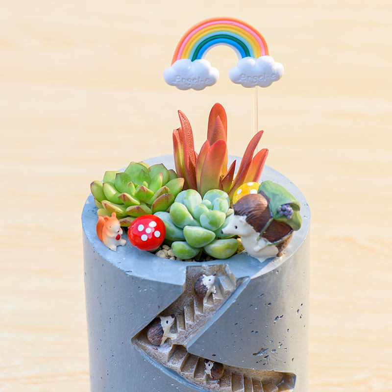 Spiral Staircase Succulent Planter | Miniature Animal Village Resin Pot | Cute Desk Decor (No Plant)