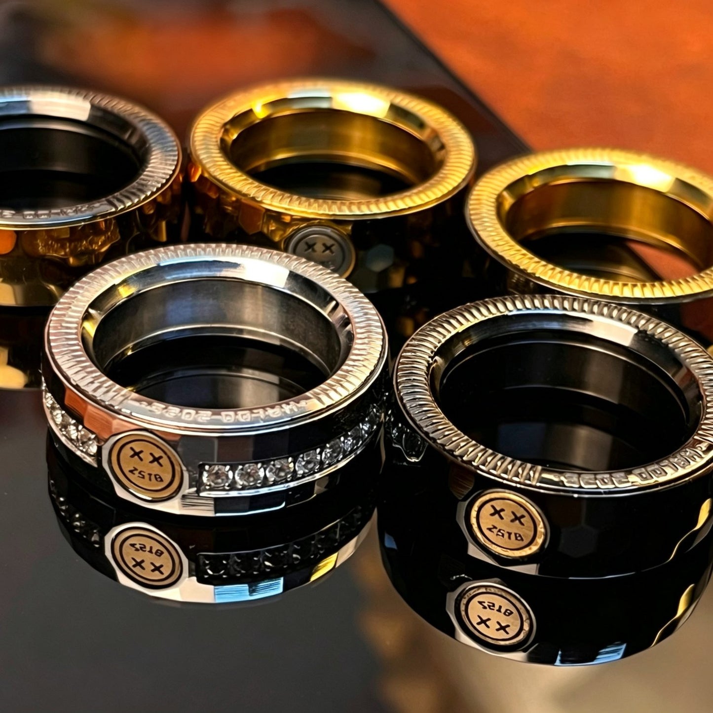 Stainless Steel Spinner Ring EDC | Crisp Click Outer Band | Multi-Finish | Stress Relief Fidget Ring