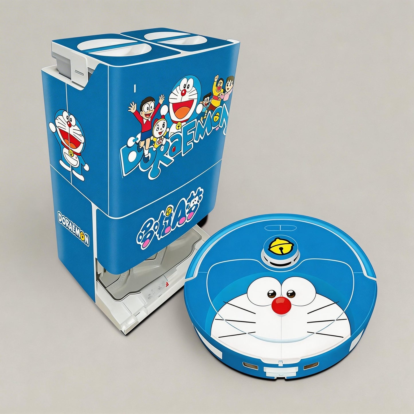 Blue rectangular product with Doraemon character on a gray background