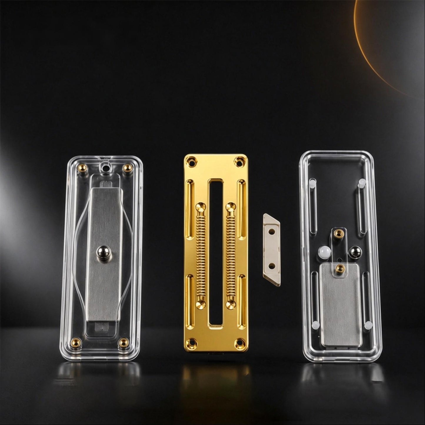 Starfield Transparent Mechanical Push-Card EDC | Brass Track | Dual-Spring | See-Through Shell | 3 Colors