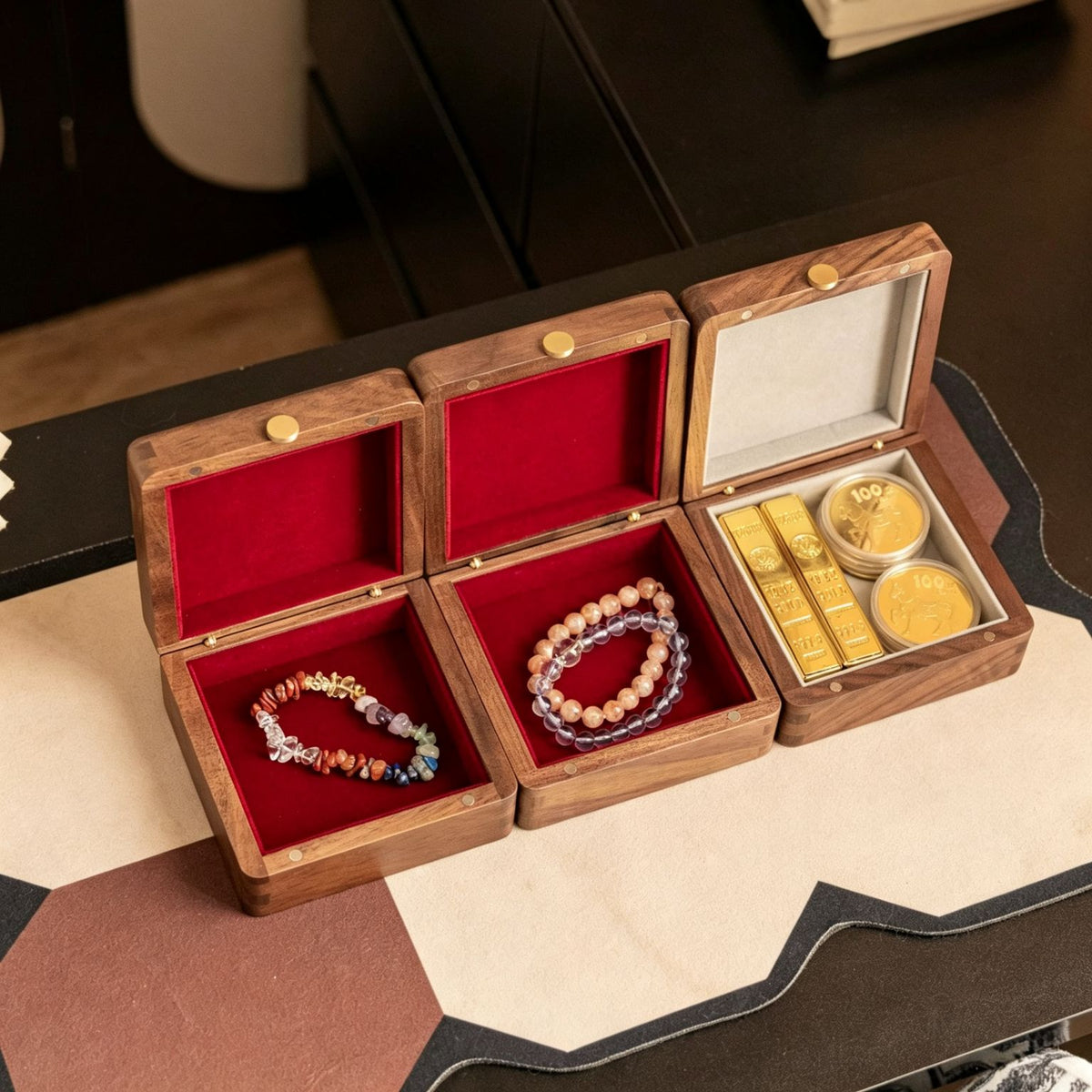 Starry Cat Art Walnut Keepsake Box | Tempered Glass Jewelry Case
