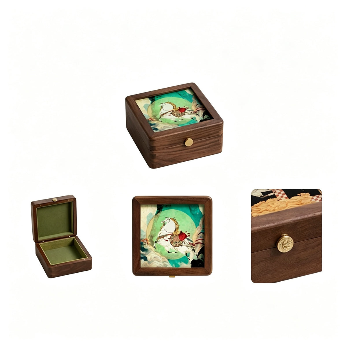 Starry Cat Art Walnut Keepsake Box | Tempered Glass Jewelry Case