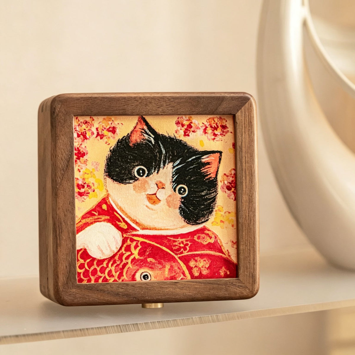 Starry Cat Art Walnut Keepsake Box | Tempered Glass Jewelry Case