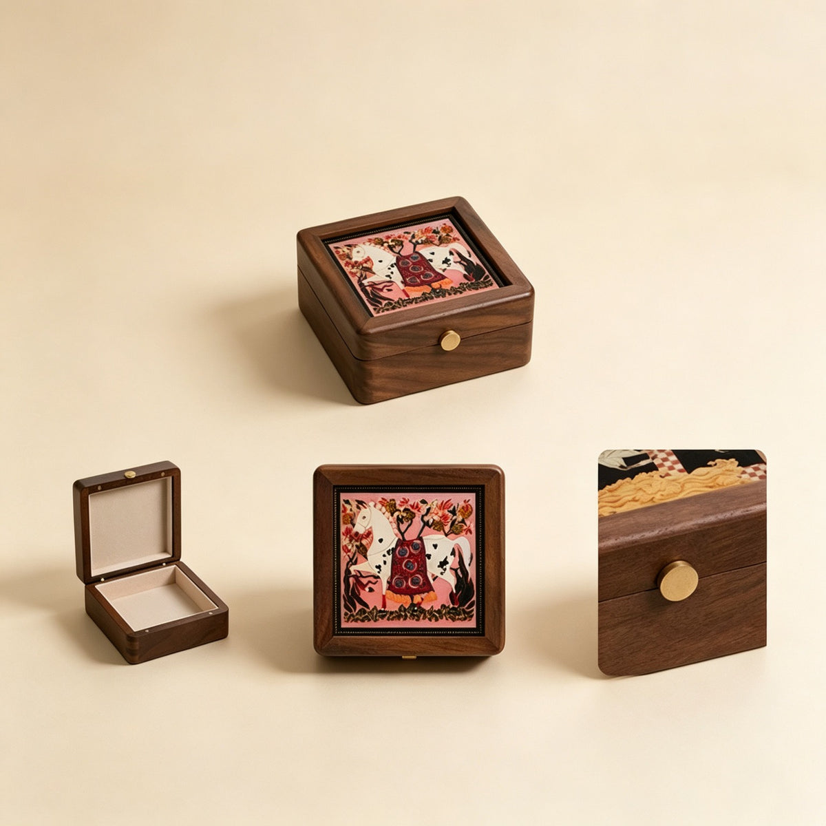 Starry Cat Art Walnut Keepsake Box | Tempered Glass Jewelry Case