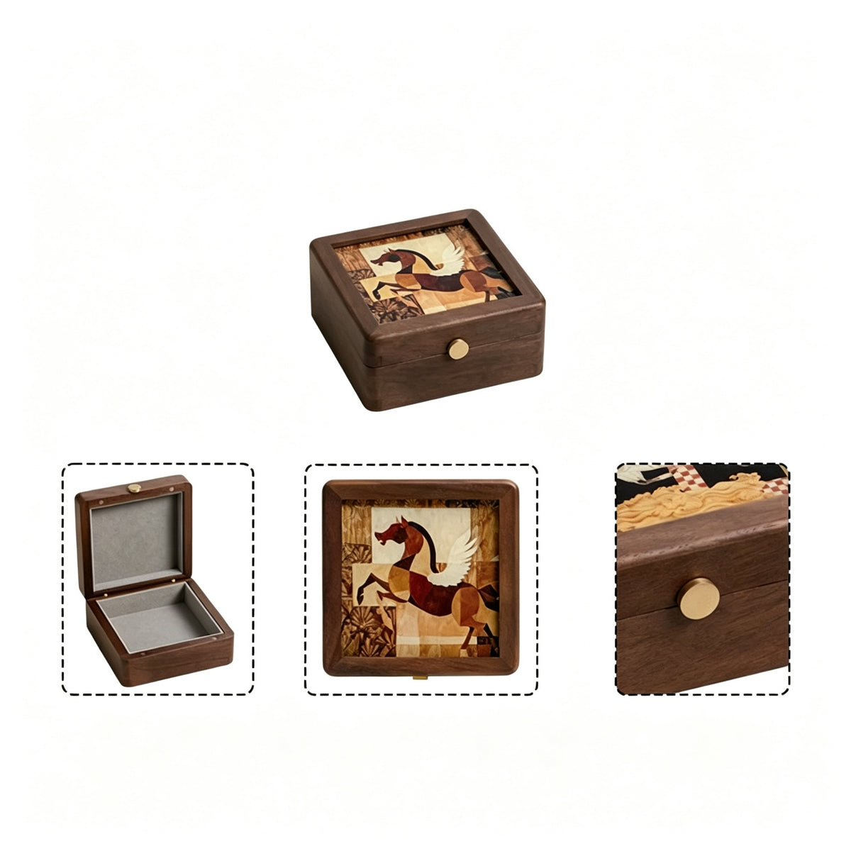 Starry Cat Art Walnut Keepsake Box | Tempered Glass Jewelry Case