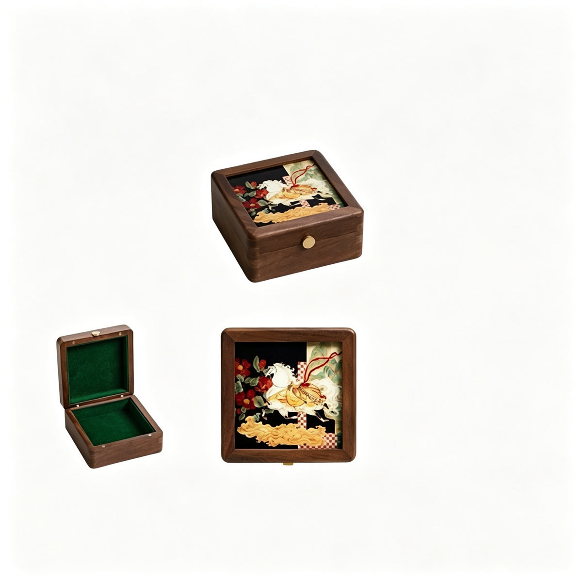 Starry Cat Art Walnut Keepsake Box | Tempered Glass Jewelry Case